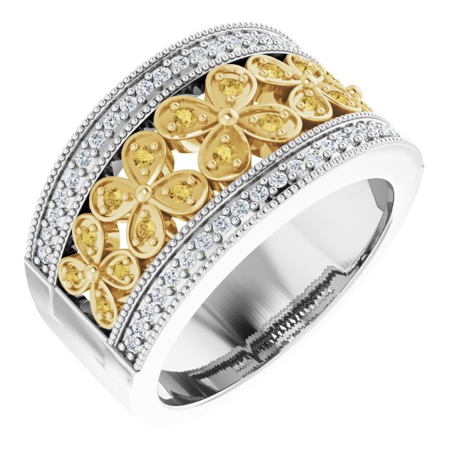 14K White/Yellow 3/8 CTW Natural Diamond Floral Ring 